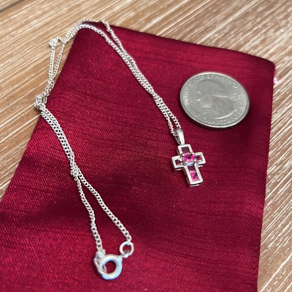 Sterling Silver Ruby Mini Cross. - image 2